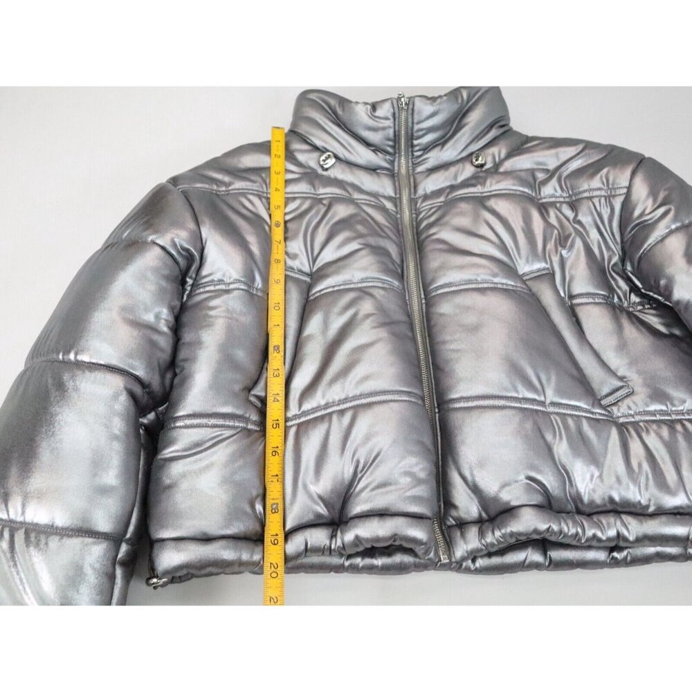 Tach Clothing Mirna Silver‎ Metallic Short Puffer Jacket Size S Cropped - Picture 9 of 10